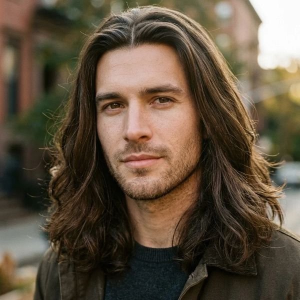 Long Hair with Deep Middle Part