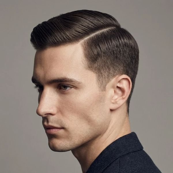 Side Part with Taper Fade Triangle Face